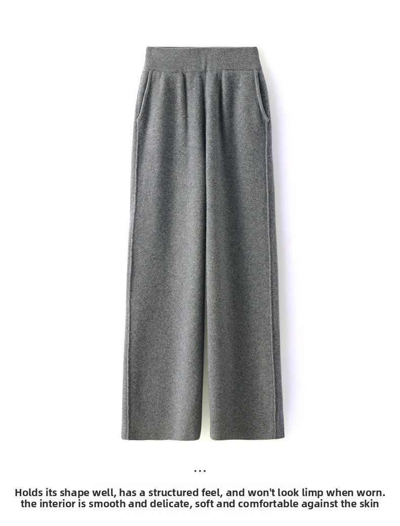 High Waist Wide Leg Woolen Pants Women's Loose Casual Black Long Trousers Autumn Fashion Elegant Commuting Style