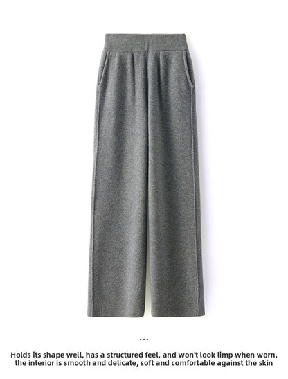 High Waist Wide Leg Woolen Pants Women's Loose Casual Black Long Trousers Autumn Fashion Elegant Commuting Style