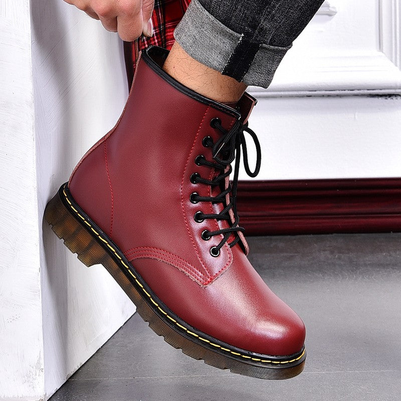 Men Genuine Leather Classic Six Hole Boots Fashion British Style Riding Short Ankle Boots Outdoor Boots Size 35-48 Women's Boot