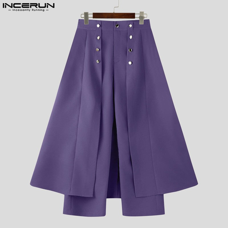 INCERUN Men Irregular Pants Solid Color Button Joggers Loose Casual Trousers Men Streetwear 2025 Fashion Male Long Pants S-5XL
