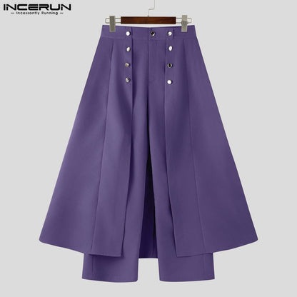 INCERUN Men Irregular Pants Solid Color Button Joggers Loose Casual Trousers Men Streetwear 2025 Fashion Male Long Pants S-5XL