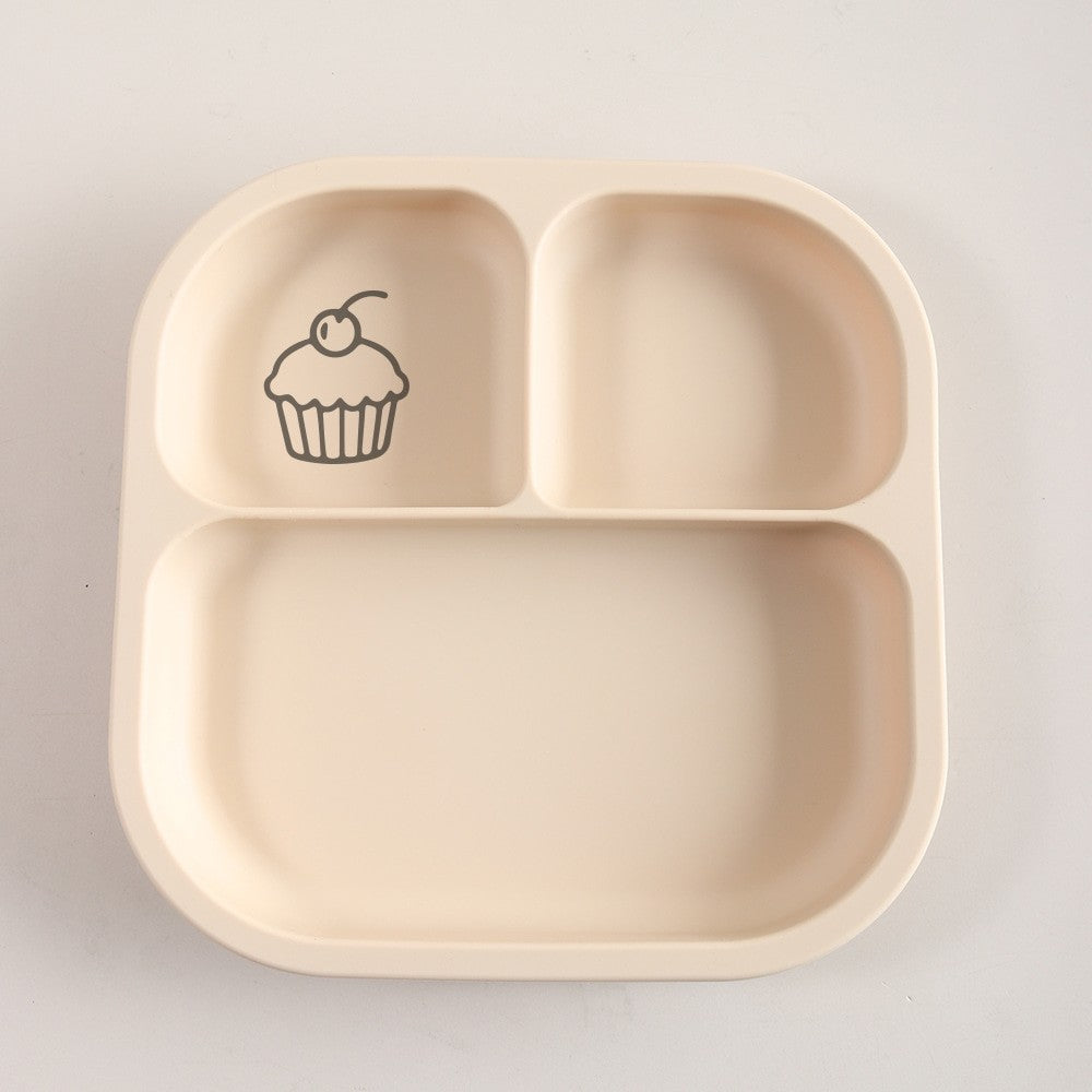 Spill-Proof 3-Section Suction Plate | Custom Name & Fun Cartoon Designs for Toddlers baby silicone square plate