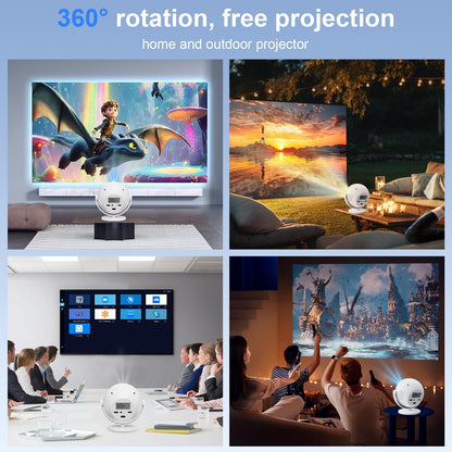 XBJ Spherical Home Theater 4K Projector, Android WiFi 6 BT 5.0 Auto Keystone 360° Rotation Portable Video Projector for Outdoor
