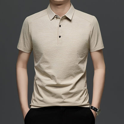 Summer business breathable short sleeved polo shirt with collar top, 2025 new item solid color collar short sleeved shirt