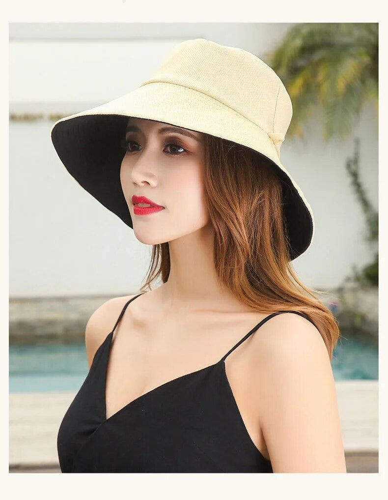 Chapéu de Pescador Feminino, Proteção Facial para o Verão, Protetor Solar, Chapéu de Sol de Aba Larga, Dupla Face e Versátil de Celebridades da Internet