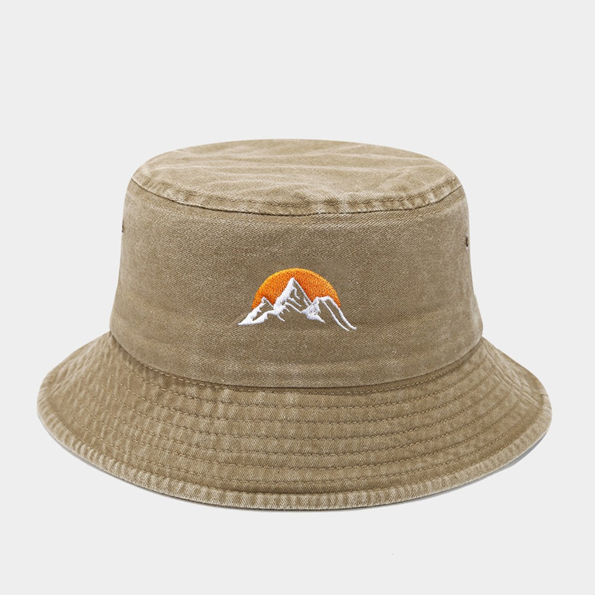 1 "sunrise" printed washed retro sunshade embroidered fisherman hat outdoor fashion accessory, made of polyester fabric