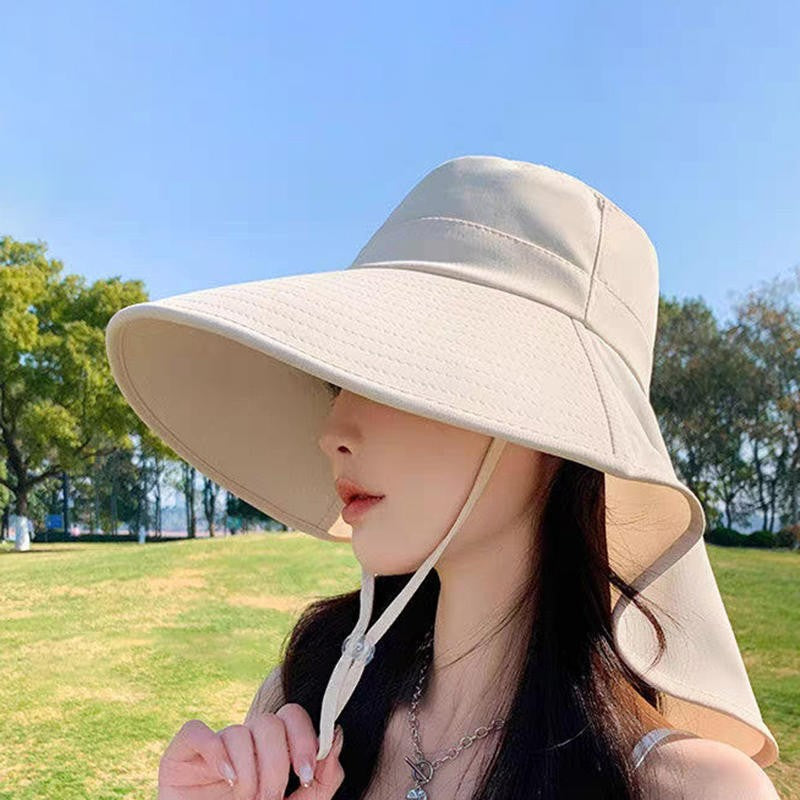 Chapéu de Proteção Solar de Verão Feminino, Viseira para Sol, Pesca, Caminhada, Viagem, Proteção de Pescoço, Lenço, Chapéu de Balde