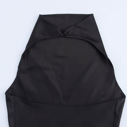 2025 Summer New Women's Clothing Simple Temperament Fashionable And Sexy Backless Silk Satin Texture Hanging Neck Dress