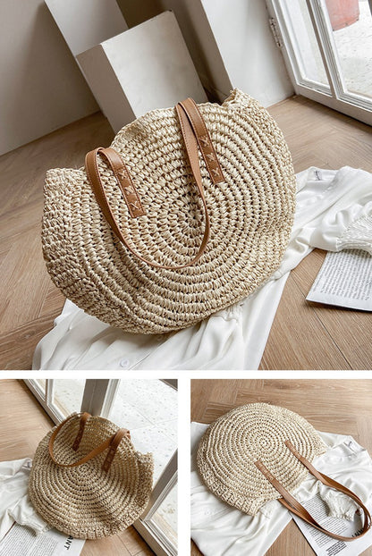 Summer Round Straw Bags for Women Rattan Shoulder Bag Travel Handmade Woven Beach Handbags Female Large Capacity Totes Bag