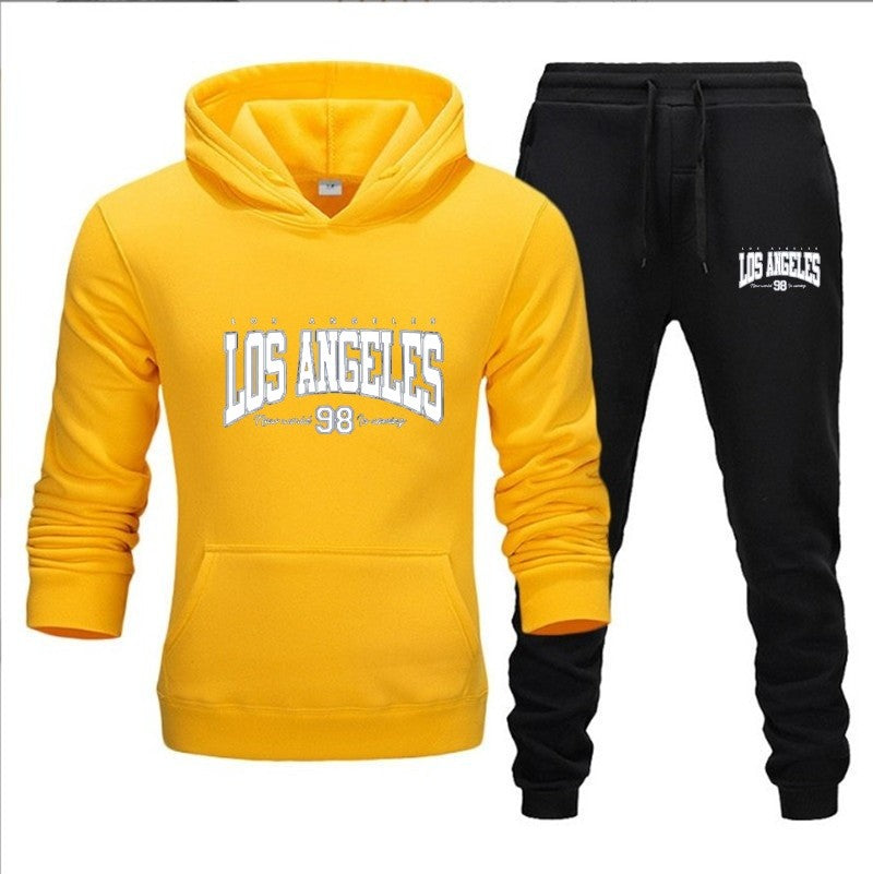Autumn and winter unisex fashionable casual hooded sweatshirt and pants 2-piece set, warm and sporty brand printed set
