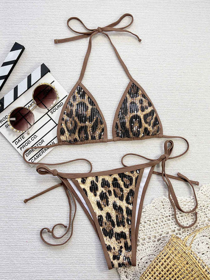 Sexy Triangle Bathing Suit for Women Bikini 2025 Women Sequin Leopard Print Push Up Micro Swimsuit Beach Swimming Suit Swimwear