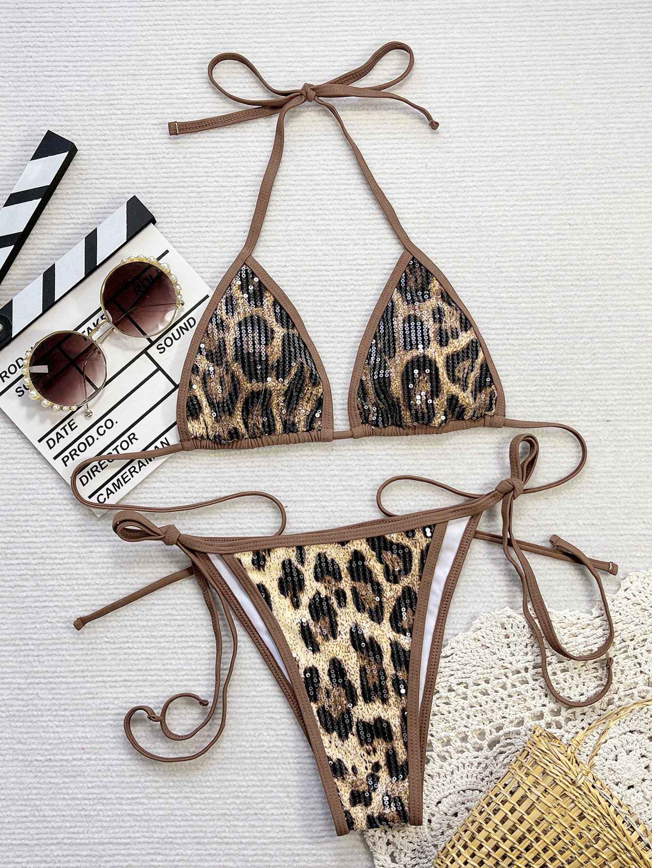 Sexy Triangle Bathing Suit for Women Bikini 2025 Women Sequin Leopard Print Push Up Micro Swimsuit Beach Swimming Suit Swimwear