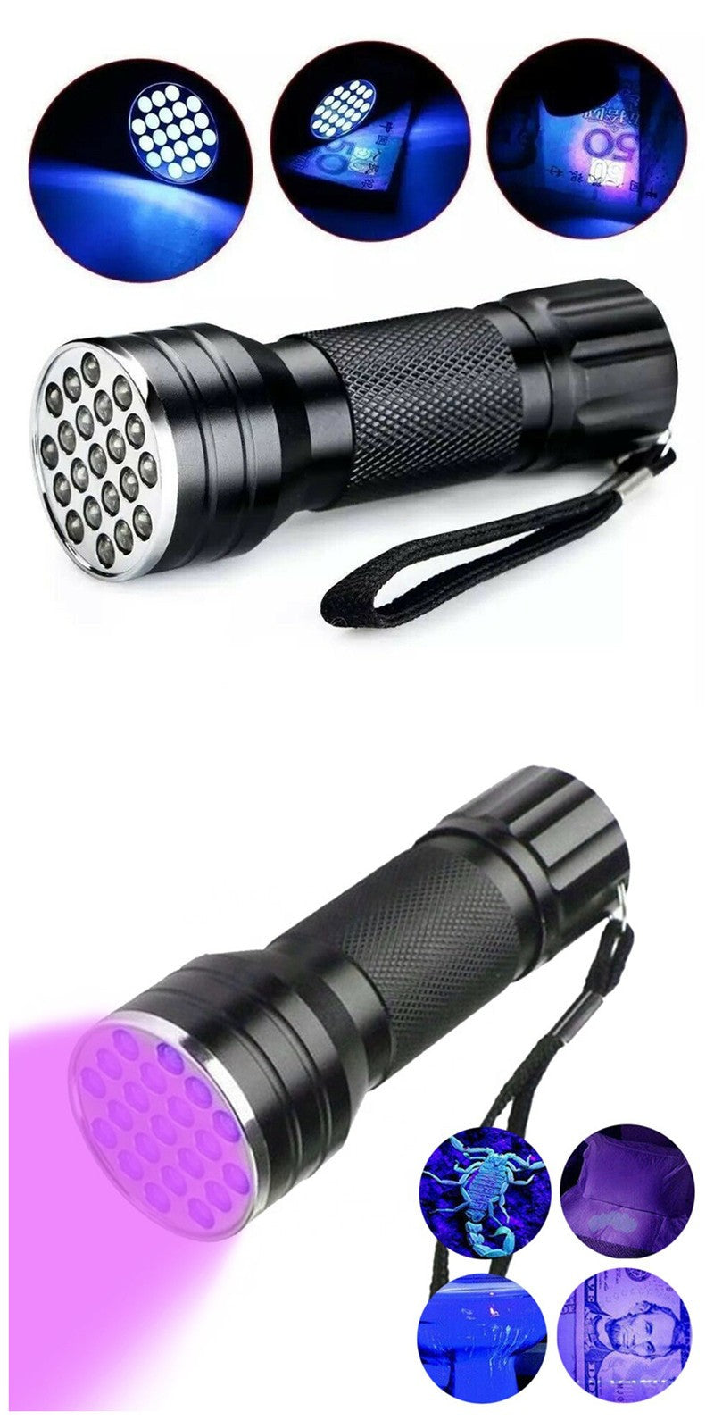 21 LED UV Ultraviolet Flashlight Blacklight 395NM Mini Torch Flash Lamp For Pet Urine Stains Portable Black Light Flashlights