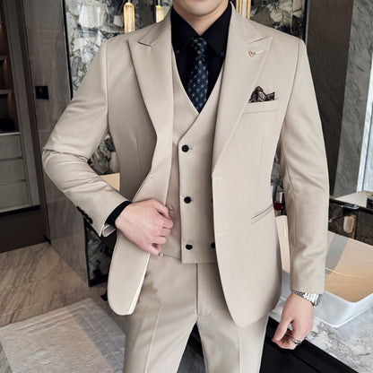 Slim-fit Three-Piece Suit Korean Style Two-Button Formal Wedding Tuxedo Business Suit Beautiful Groomsmen Best Man Suit