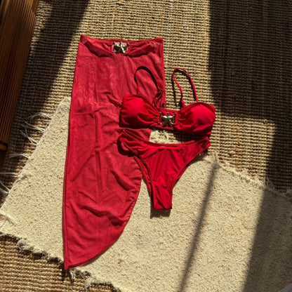 Womens 3 Piece Bikini Sets Sexy Bandeau Swimsuits for Women Lace Up Mid Rise Ruched Strapless Bathing Suits