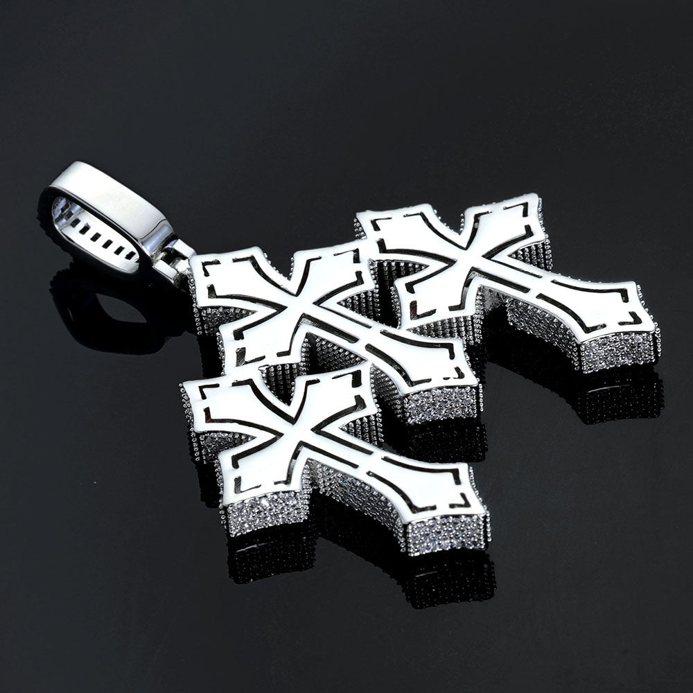 High Quality 3Inch Mens Hip Hop Cross Pendant New Release Iced out Triple Cross with Stone Charm Necklace Made Brass