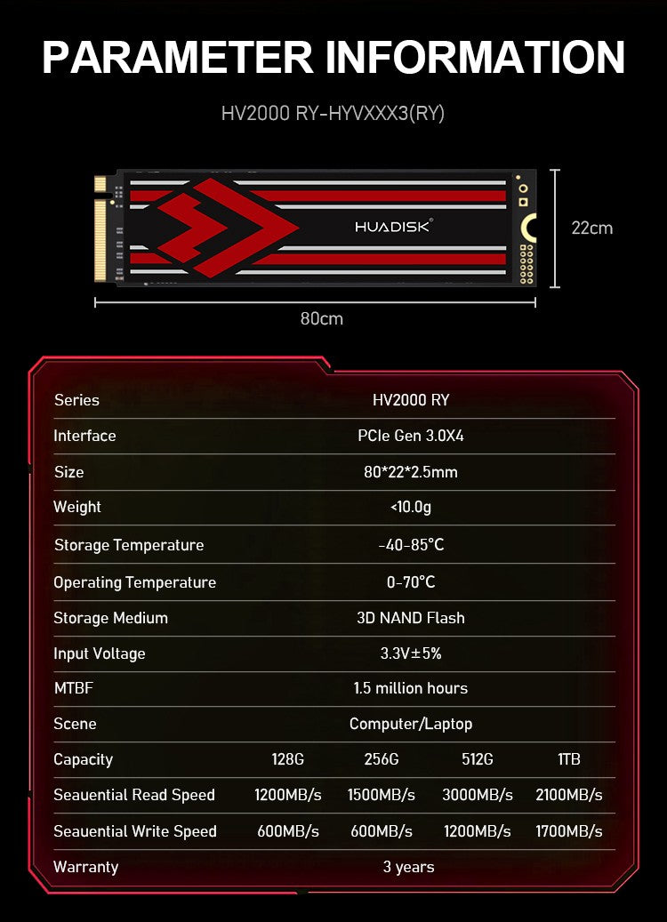SSD HUADISK M.2 NVMe 1TB 512GB 256GB 128GB PCIe 3.0X4 Solid State Drive M2 2280 Disco Rígido Interno para Laptop HDD para PC Computador