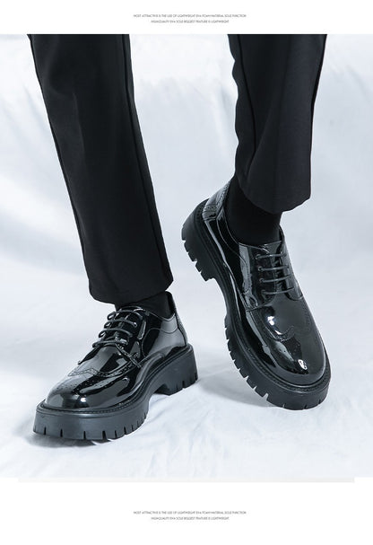 Leather shoes men's thick soles increase British style Brock business dress black senior sense wedding groom shoes 46 yards