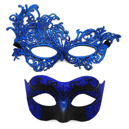 Set of 2, Couple's Elegant Black Lace Masquerade Masks for Costume Parties