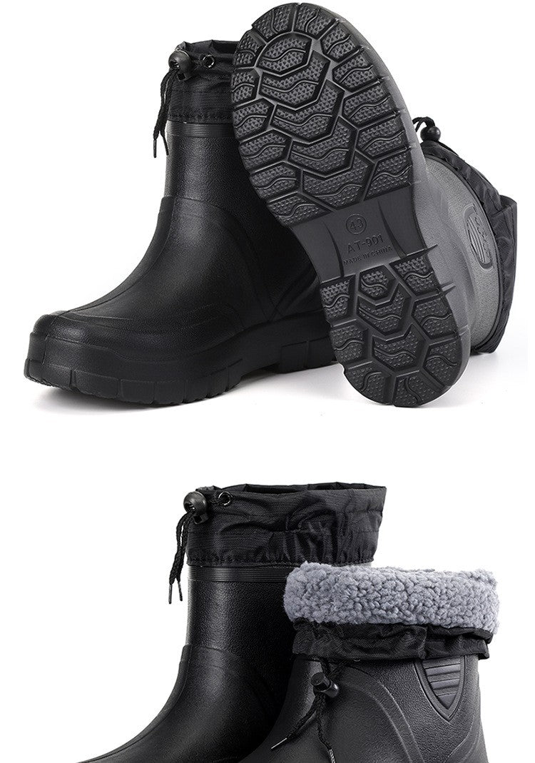 2024 Versátil Botas de Chuva Masculinas Impermeáveis para Exterior Leves Sapatos de Veludo Moda Bota Curta Conforto Casual Masculino Sapatos de Água