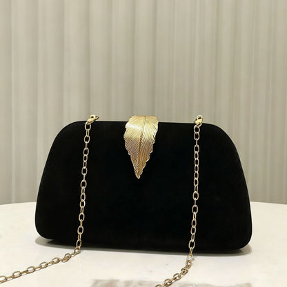 Velvet Leaf Evening Bag High Luxury Clutch Party Bag for Women Fresh Sweet Style Lock Buckle Square Shoulder Bag for Qipao