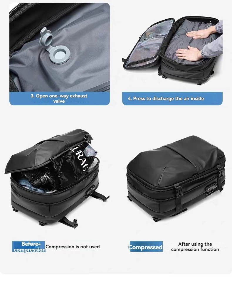 Mochila de viagem a vácuo, sistema de compressão de ar expansível à prova d'água com trava TSA, mochila de viagem