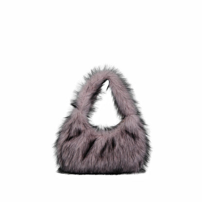 Solid Color Plush Dumpling Bag Simple Style Niche Design Faux Fur Handbag Tote Small Women's Underarm Hobo Bag