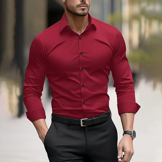 Men's formal shirt solid color wedding outdoor black red navy blue dark green long sleeve lapel summer spring clothing XS-6XL