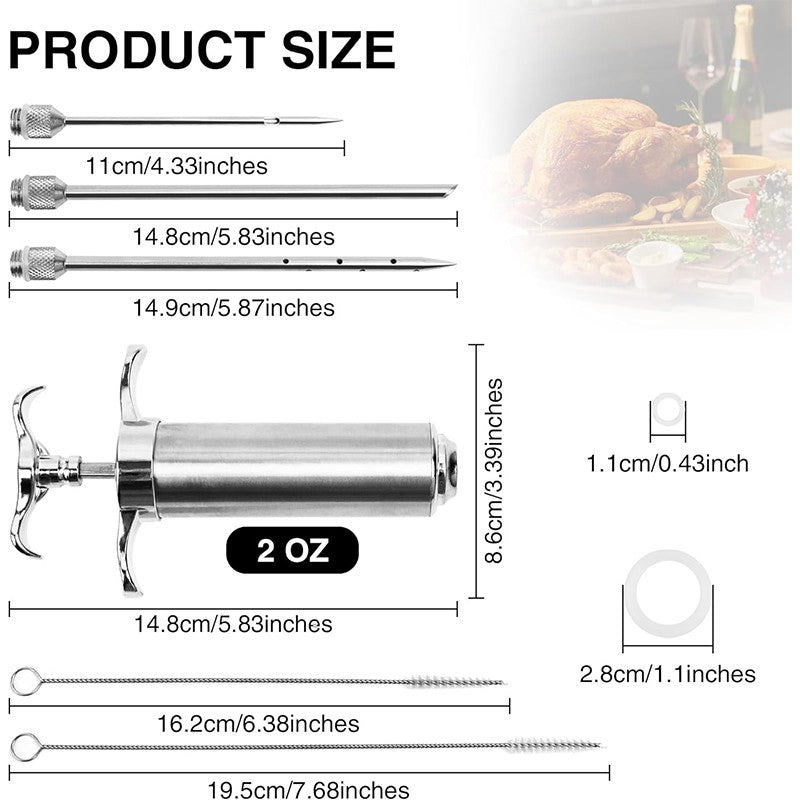 Kit Injetor de Carne Seringa Aço Inoxidável Kit Injetor de Marinada para Churrasco Cozinha Seringa Injetora de Peru com 3 Agulhas de Marinada Y213