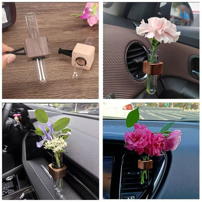 Mini Car Hydroculture Flower Vase Glass with Clip Adjustable Air Vent Test Tube Flower Holder Creative Interior Decor Dashboard