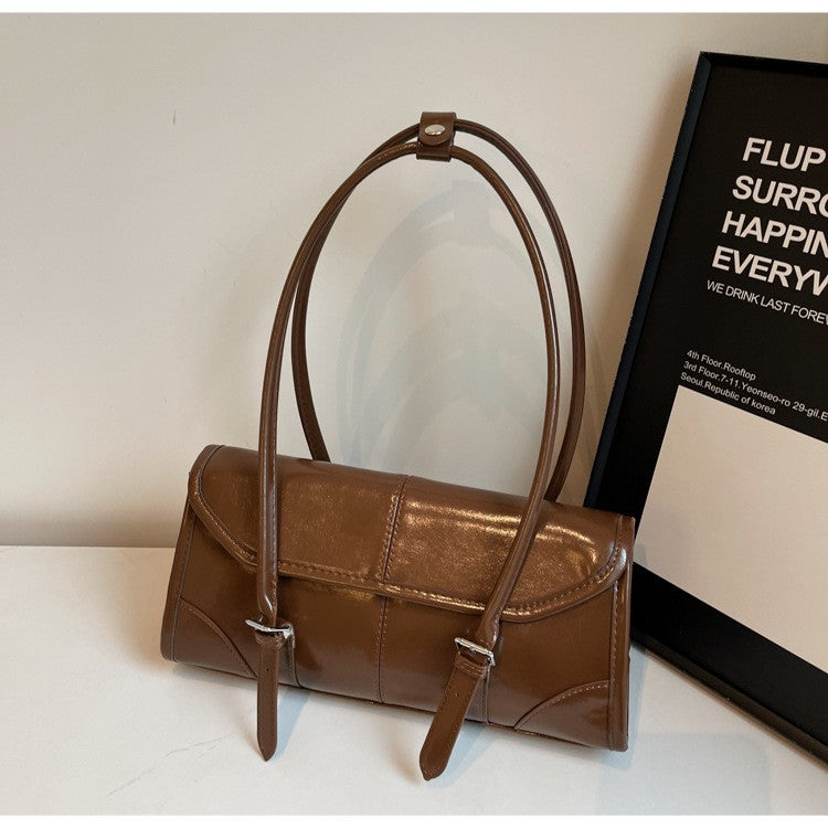 High End Burgundy Oil Wax Leather Underarm Bag Elegant Women's Magnetic Buckle Shoulder Bag Commuter Versatile Ladies Tote Bags