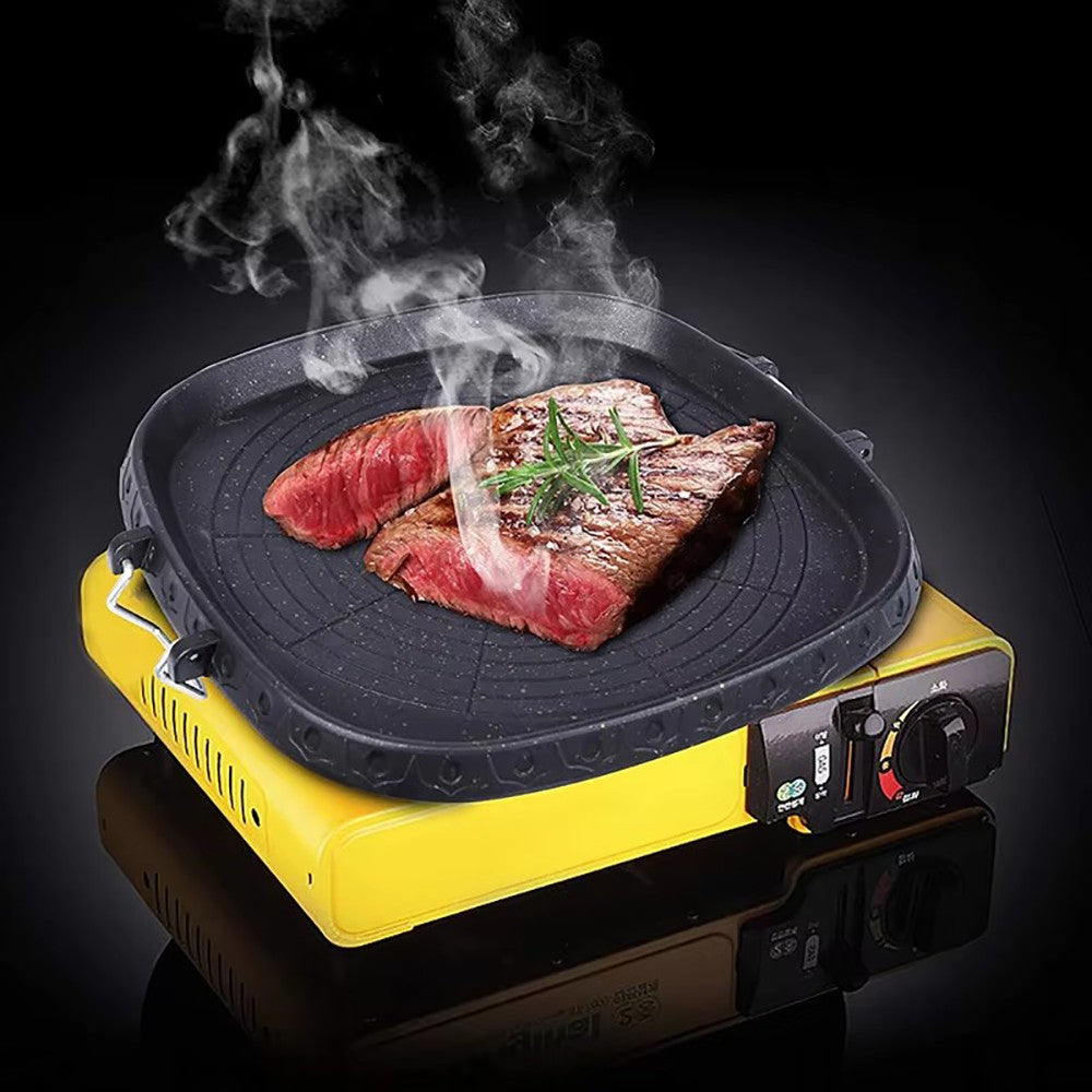 DEOUNY Korean BBQ Grill Pan with Maifan Stone Coated Surface Non-Stick Camping Frying Pan Portable BBQ Grill Plate for Outdoor