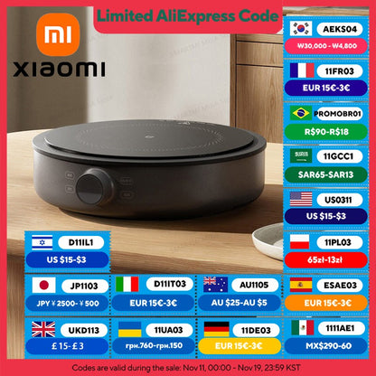 XIAOMI MIJIA Electric Ceramic Cooktop,10?Level Power With Child Safety Lock,Timer,2200W Induction Cooker,CN Version With Adapter