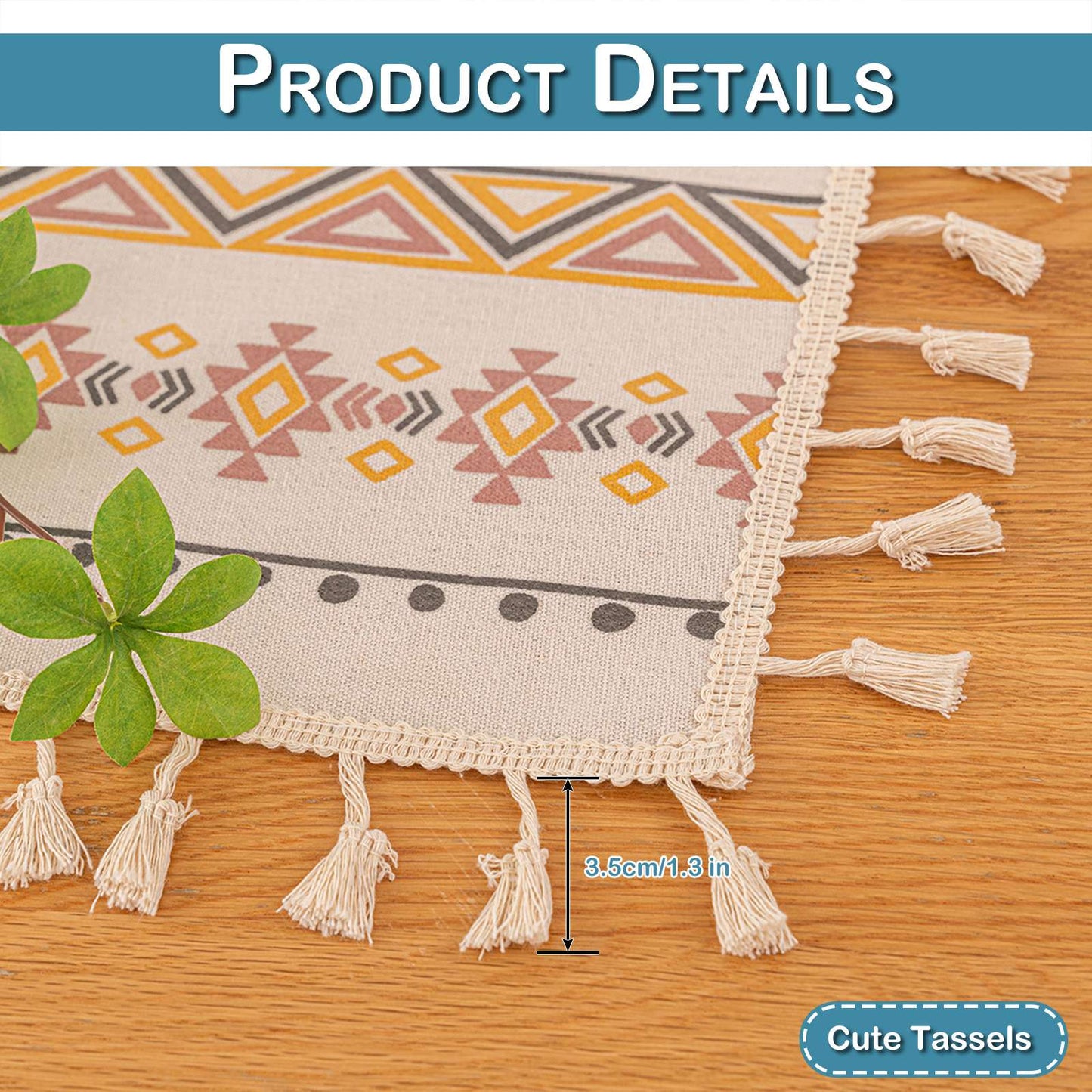 Vintage Boho Tassel Table Cloth Waterproof Cotton Linen Bohemian Tablecloth Patio Outdoor Wrinkle Free Table Protector Covers