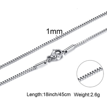 1/2/3MM Thin Chain Necklace for Men,Stainless Steel Square Box Chain Link Collars,Male Jewelry Gift