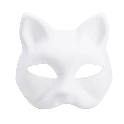 1-10pcs Japanese Mask Paper Blank Mask Halloween Cosplay Cat DIY Paintable Half Face Mask Animal Costume Party Decor Craft Prop