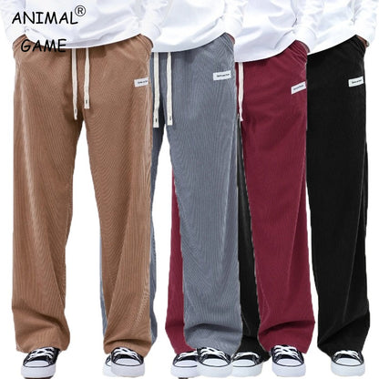 Mens Corduroy Joggers Pants Casual Cargo Pants Drawstring Elastic Waist Baggy Tapered Sweatpants with Pockets Outdoor Sweatpants