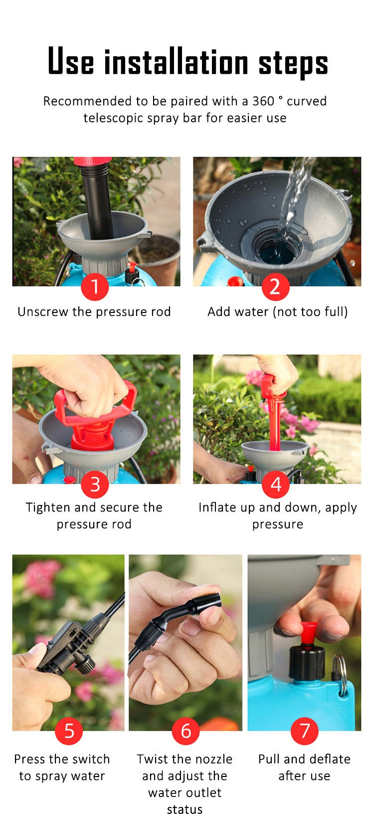 DELIXI ELECTRIC 3/5/8L Garden Sprayer Hand Pump Pressure Sprayer,Multi-Purpose Hand Pressure Garden Sprayer,for Lawn Garden