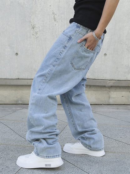 Spring Autumn Men Baggy Jeans Oversize Straight Loose Casual Denim Trousers Solid Color Streetwear Fashion Y2k Wide Leg Pants