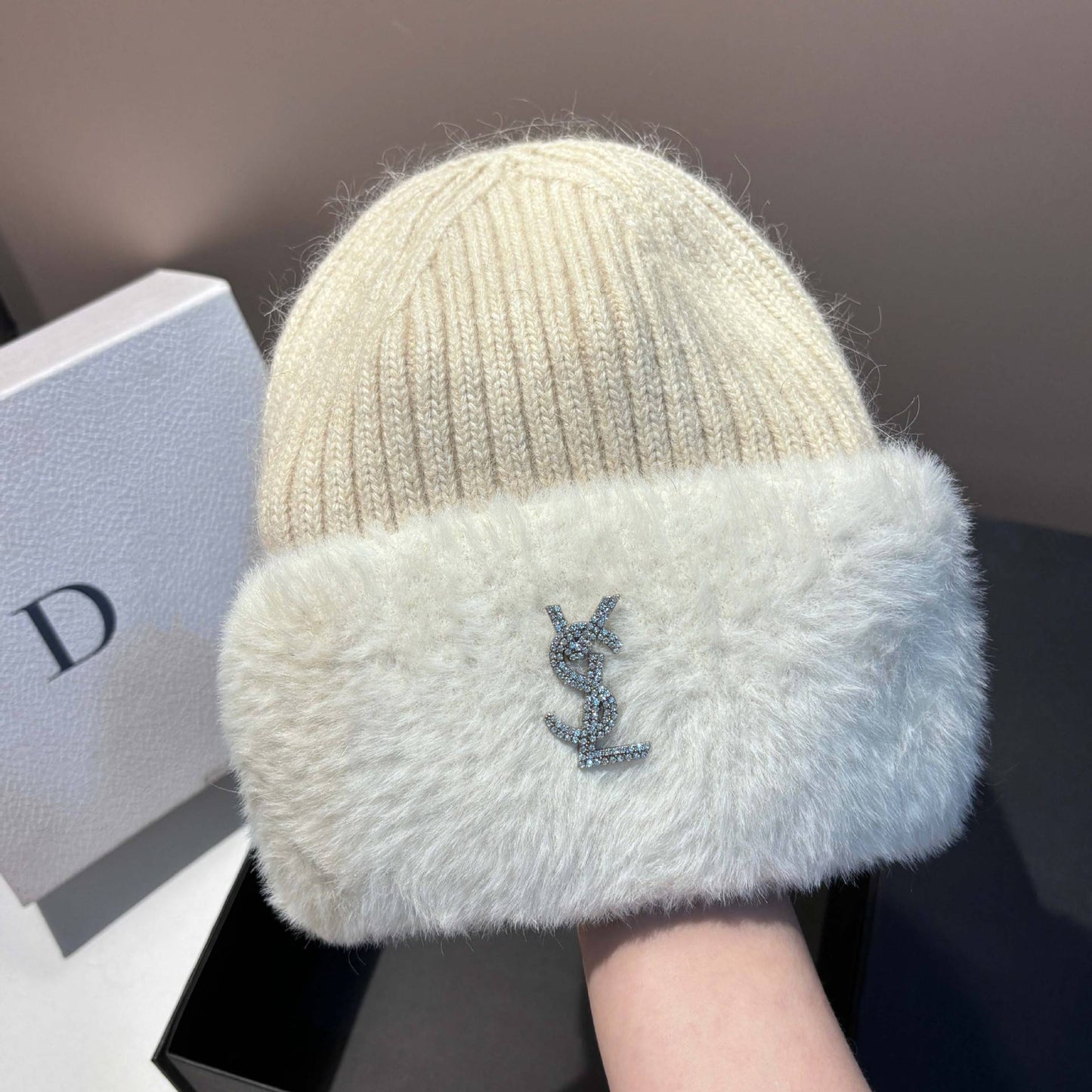 Warm Mink Fur Knitted Hat for Women Winter Luxury Ear Protection Beanie Fashion Soft Stretchable Cap