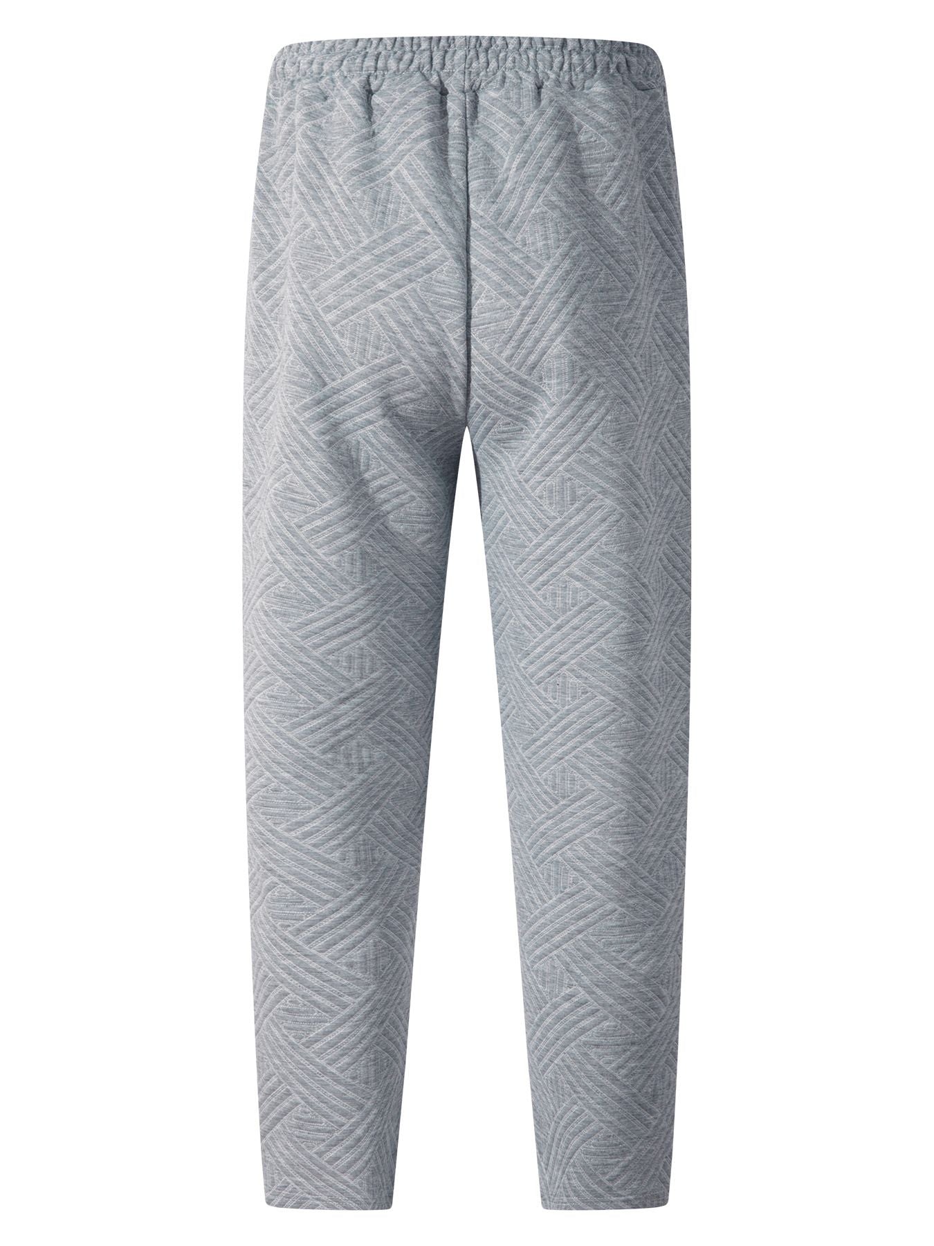 Men's Sport Fitness Breathable Casual Pants, Fashionable Jacquard Stretch Waistband Street Pants, Solid Color Loose Straight Pan