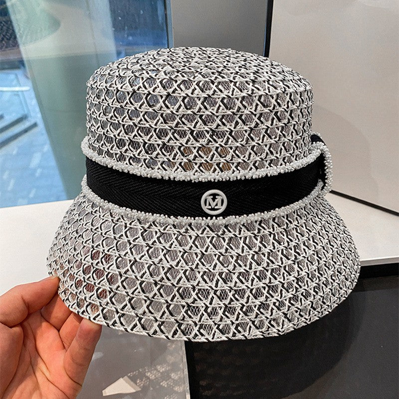 Chapéu de Pescador Vazado Respirável Coreano, Chapéu Tipo Bacia Personalizado, Chapéu Bucket Diamantado da Moda para Passeios de Verão Femininos