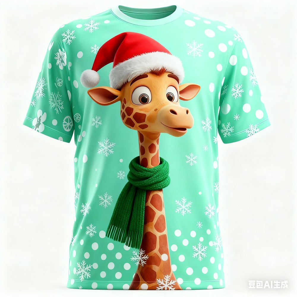 Christmas Men's T-shirt Animal 3D pattern printed Men's women's round neck T-shirt quick-dry t shirt for man Unisex y2k clothing