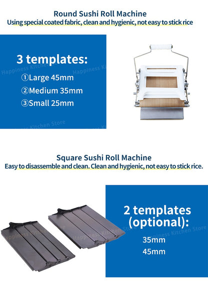 Máquina Comercial para Fazer Sushi em Rolo Kit Profissional para Fazer Sushi Utensílios de Sushi Redondo/Quadrado