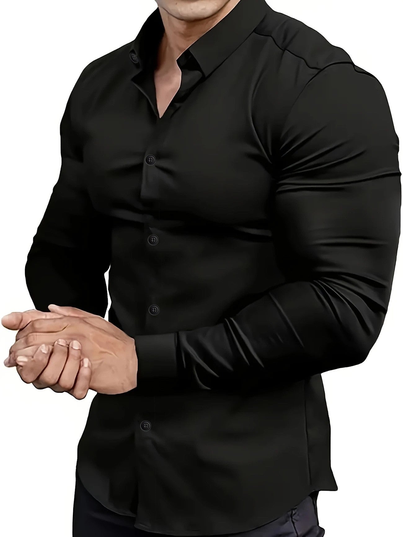 Men Solid Color Long Sleeve Casual Business Shirt For Spring And Autumn