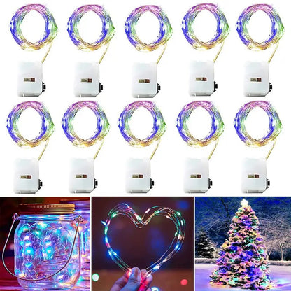 10pcs LED Fairy Light Battery Powered String Lights Waterproof Silver Wire Moon Light For DIY Wedding Party Bedroom Cake Decoar