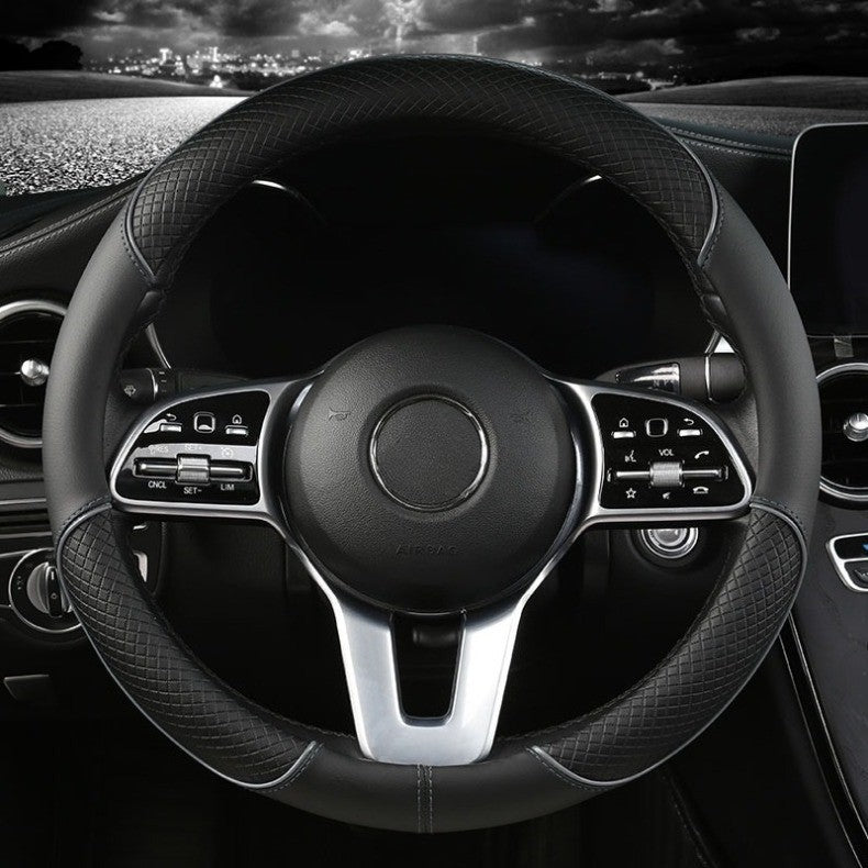 Capa de Volante de Couro All Seasons Diamond Ajuste Universal para 14,5-15 polegadas Capa de Couro Durável Design com Veias Antiderrapantes