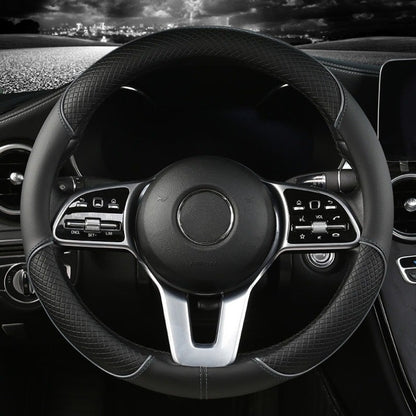 Capa de Volante de Couro All Seasons Diamond Ajuste Universal para 14,5-15 polegadas Capa de Couro Durável Design com Veias Antiderrapantes