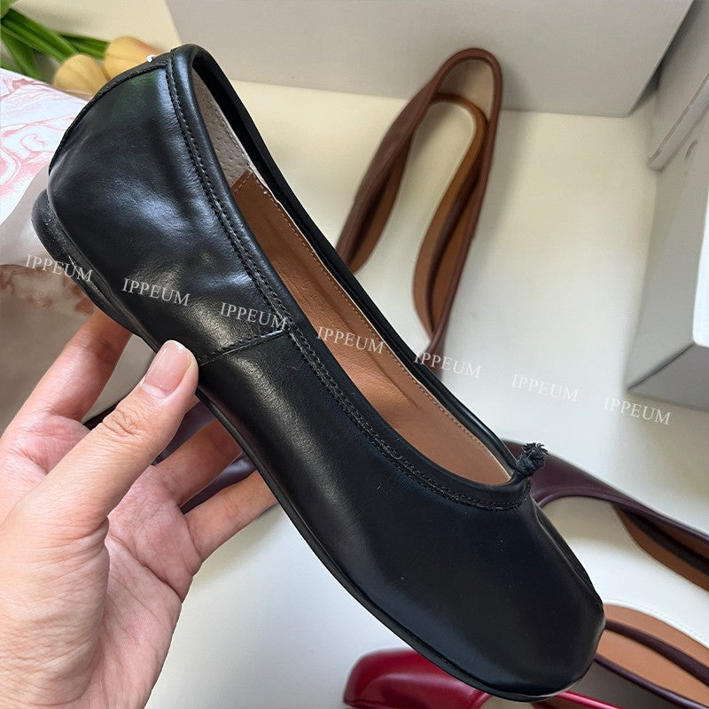 IPPEUM Tabis Shoes Black Ballets Flats Split Toe Women Mary Janes Plus Size 44 Dress Loafers Ballerina Zapato Mujer