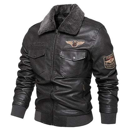 Fleece Fur Collar Windbreaker Coat Male Pu Jacket Men Thick Warm Cashmere Military Bomber Tactical Leather Jackets Mens Outwear